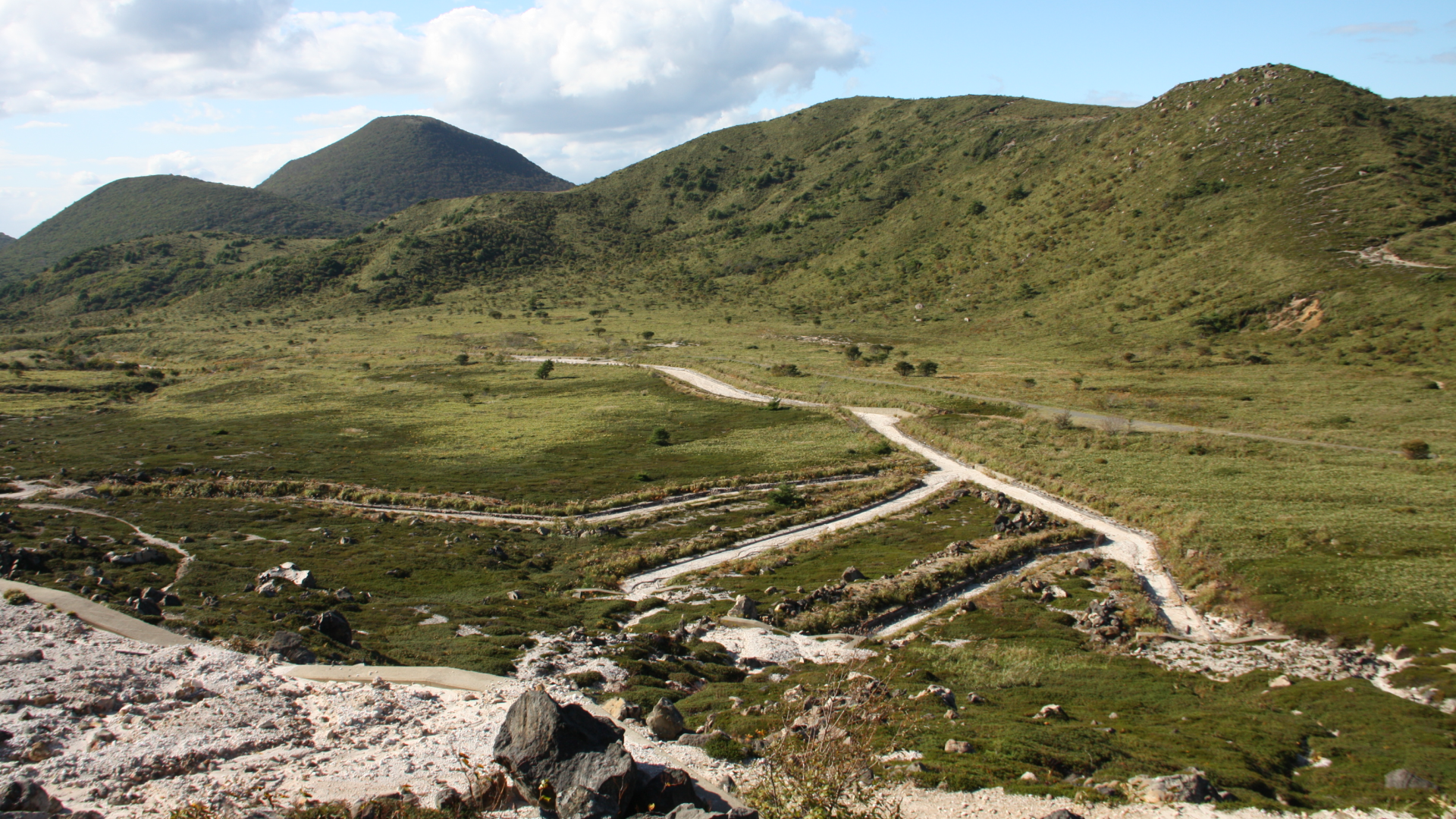 温泉と火山への遊歩道 新旧を問わないで 人々は歩き 友を得る