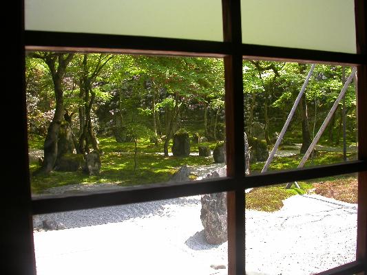 窓越しに見た光明禅寺の裏庭