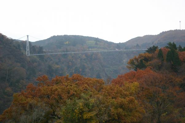 九酔渓の秋模様と長い吊り橋