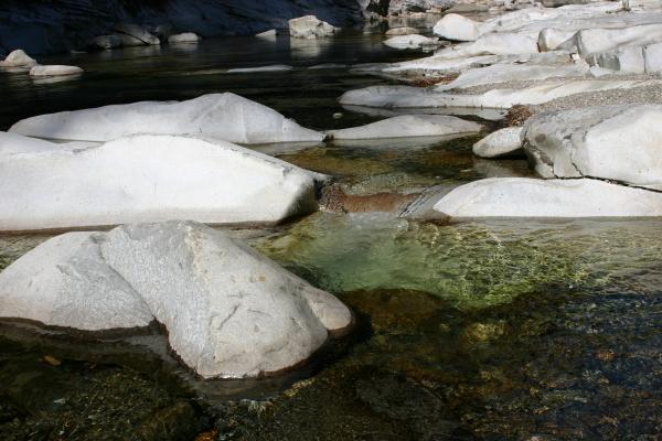春の面河渓「白い岩と清流」