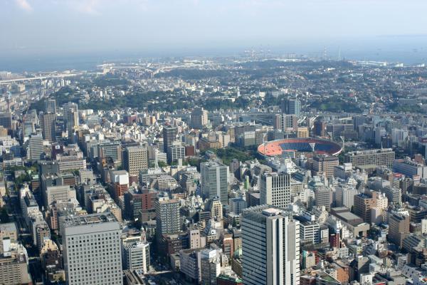 ランドマークタワー69Fから見た横浜の市街地