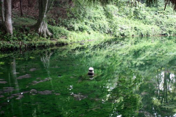 真楽寺のわき水と鏡面像の池