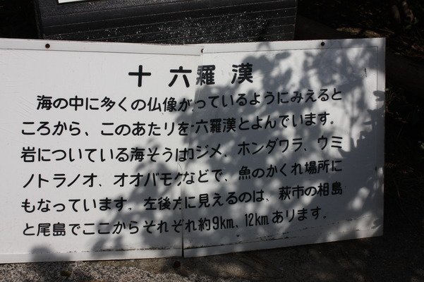 青海島の「十六羅漢」説明板