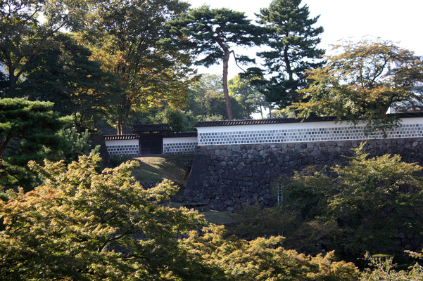 金沢城の石垣と森