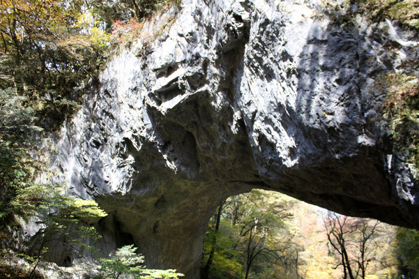 岩の天然橋、南側から見た帝釈峡の「雄橋」