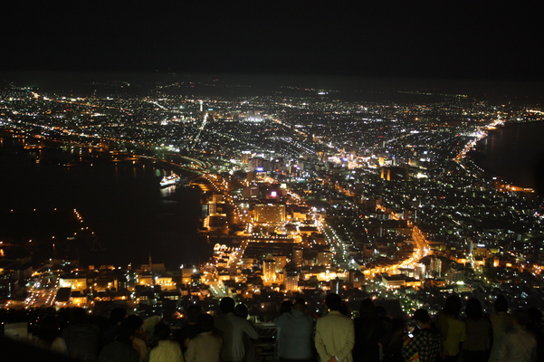 函館の夜景と見入る人々