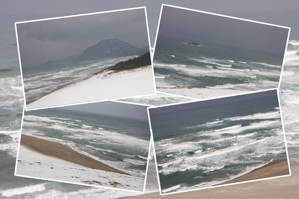 冬の鳥取砂丘と日本海の白波