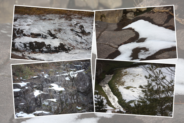 厳美渓の岩と氷雪