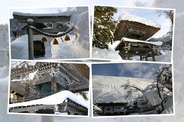 「白川郷」の寺社の冬景色