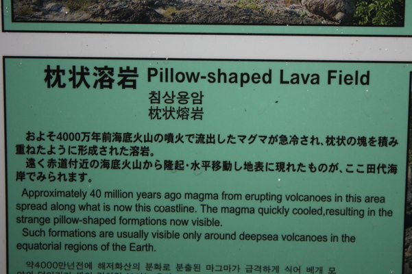 田代海岸「枕状溶岩」の説明版