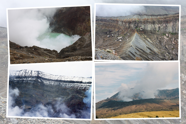 阿蘇中岳の「新旧の噴火口」