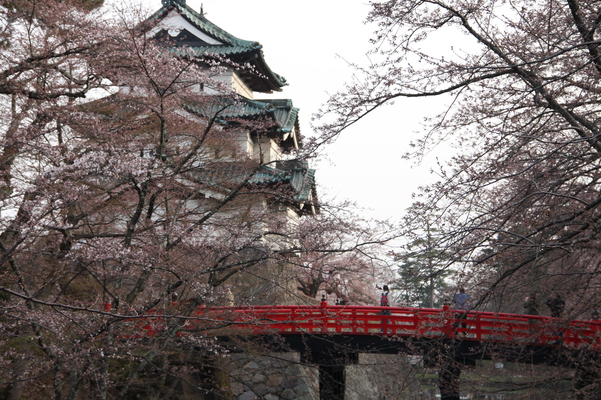津軽・弘前城の「下乗橋」と「天守閣」