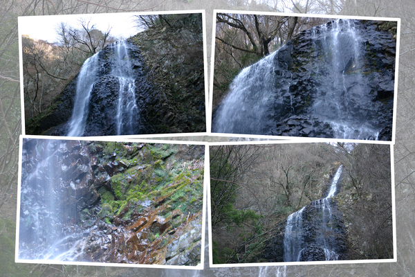 早春の愛媛「白猪の滝」の滝と岩