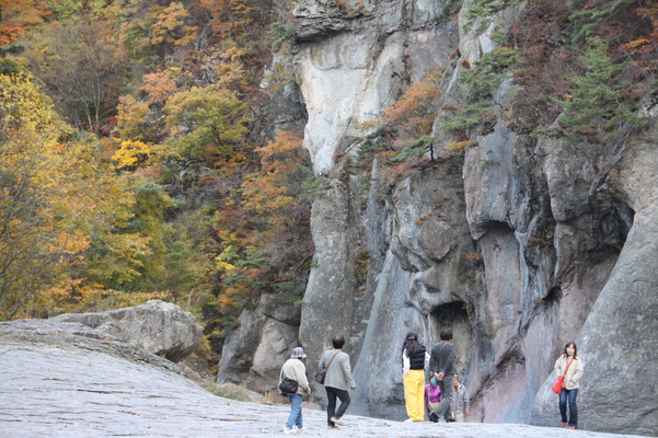 秋の「吹割の滝」周辺の岩壁