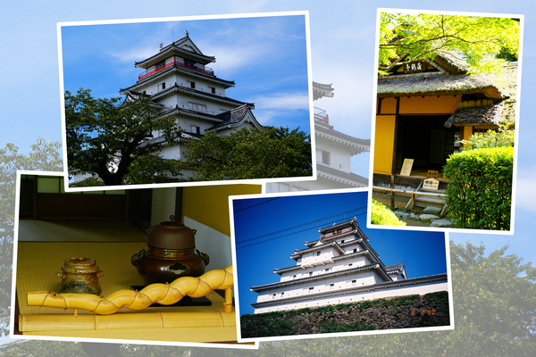 会津若松城の天守閣と本丸茶屋