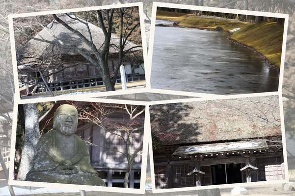 冬の毛越寺「常行堂」と周辺