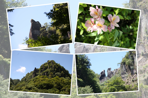 夏緑の深耶馬渓「一目八景の岩山と奇岩群」