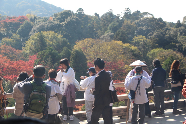 京都・清水寺「本堂舞台の人々」と秋模様