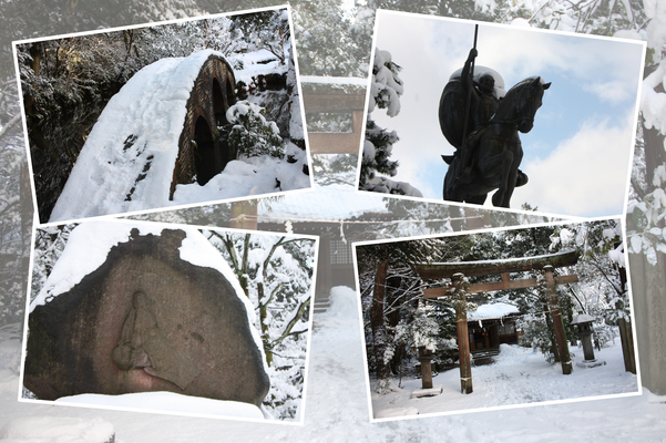 雪景色の金沢・尾山神社「金谷神社、神苑、記念像」