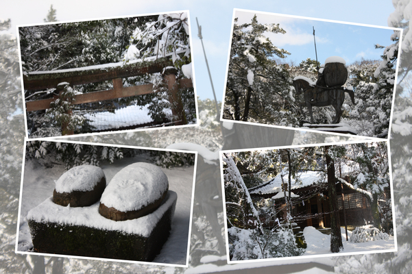 雪景色の金沢・尾山神社「金谷神社と記念像」
