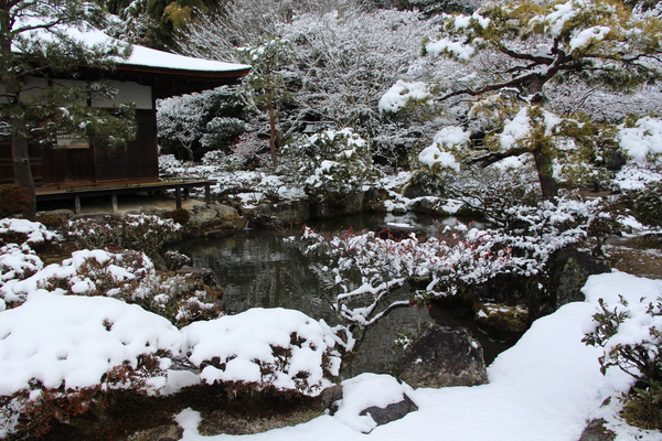 雪の京都・銀閣寺「錦鏡池」