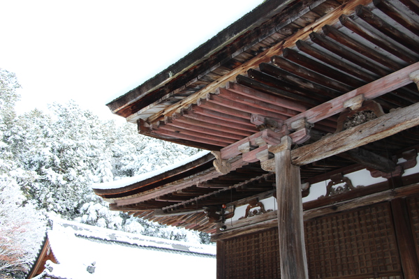 雪の湖東・西明寺「本堂の軒と柱」/癒し憩い画像データベース