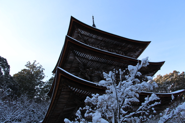 雪の湖東・西明寺「三重塔の斜像」/癒し憩い画像データベース