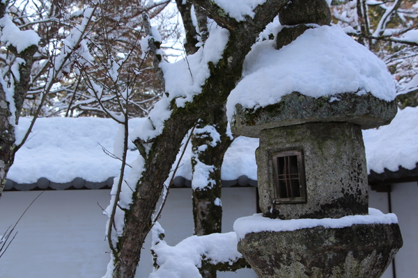 雪の湖東・西明寺「本坊庭園の灯籠」