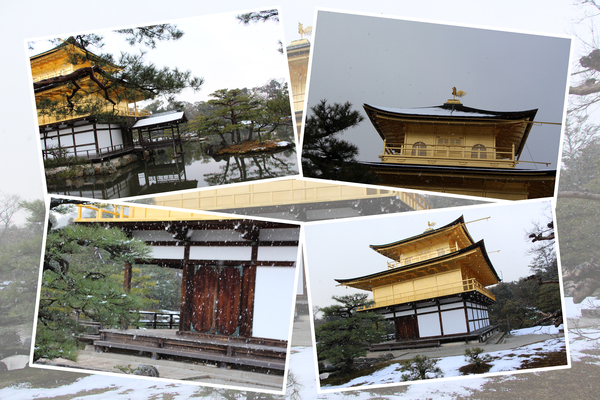 雪の京都・金閣寺「舎利殿（金閣）近景」