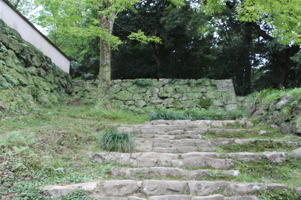 夏の宇和島城址「緑に囲まれた石垣と石段」