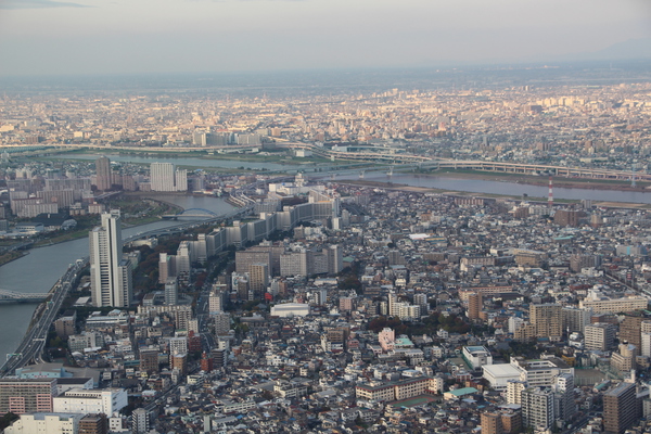 東京スカイツリーから見た市街地と河川