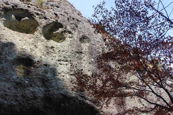 礫岩の岩壁と岩肌