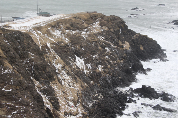 氷雪期の襟裳岬「岬の突端」