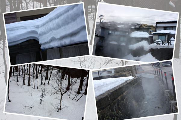 冬の山形蔵王温泉「積雪と湯煙」