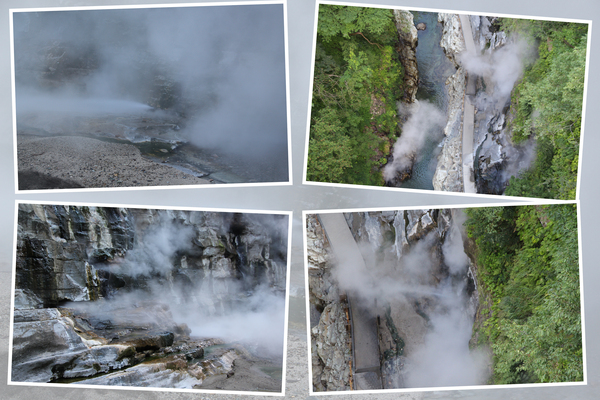 夏の小安峡「岩盤からの水平噴泉」
