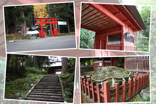 秋の出羽三山神社「随身門と朱色の鳥居」
