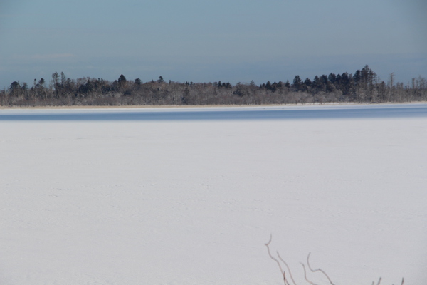 積雪期の風蓮湖「非氷結部の青い湖水」