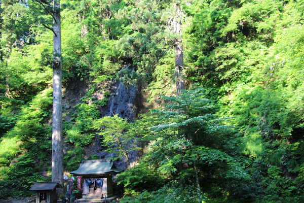 新緑期の羽黒山「岩壁と須賀の滝」
