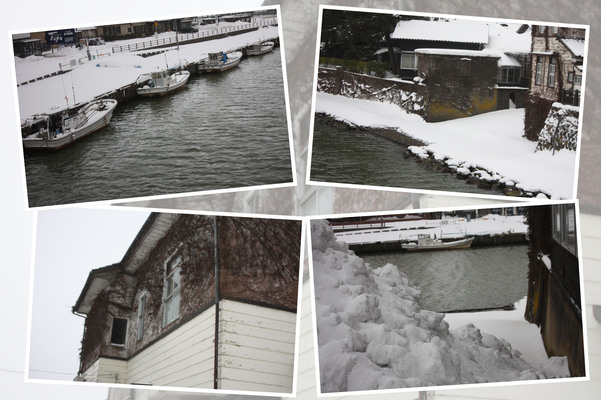 積雪期の山居倉庫「川岸の荷揚場」