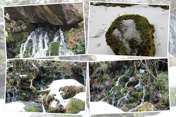 冬の元滝伏流水「積雪の巨石と滝」