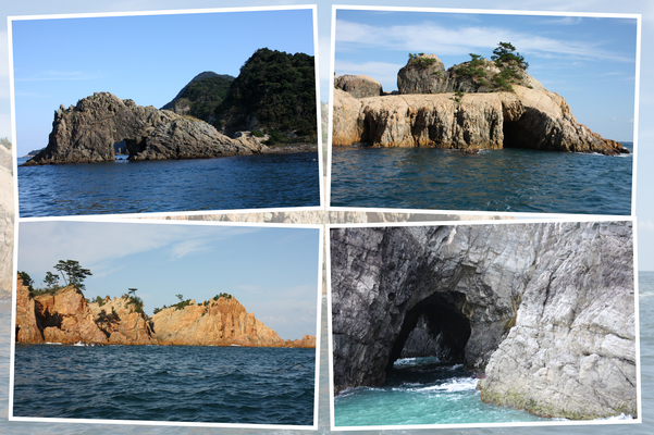 青海島遊覧船から見た「海食洞」群