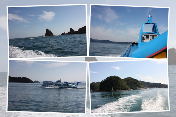 青海島へ行く遊覧船と白波