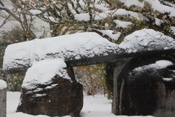 積雪の「筑紫筝（”筑紫琴”石像）」