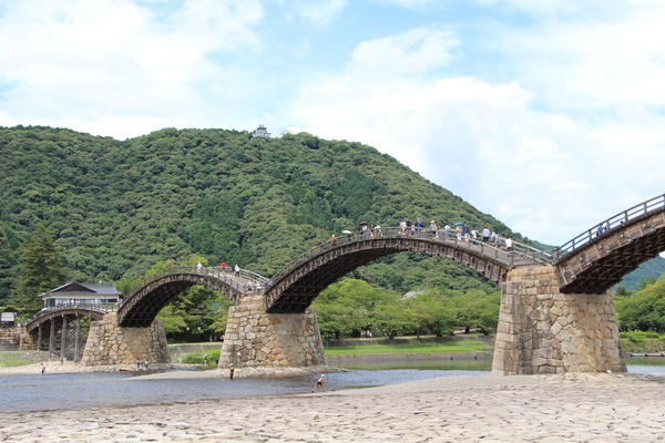 錦帯橋と錦川と岩国城の遠望/癒し憩い画像データベース