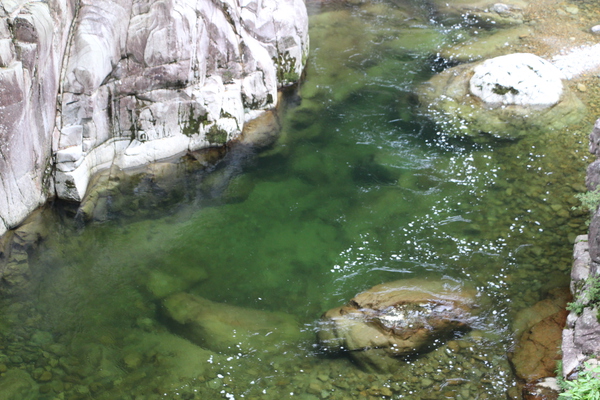 エメラルドグリーンの渓流