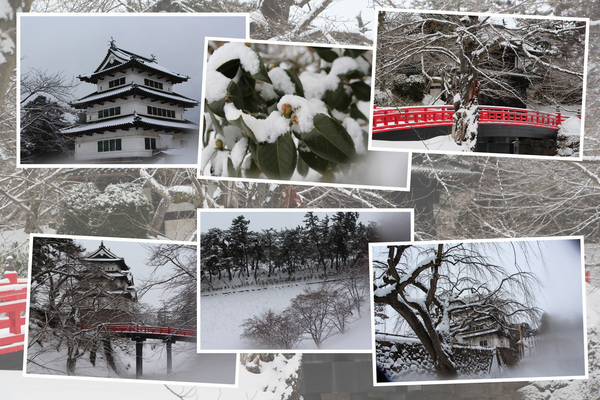 冬・積雪期の弘前城「天守閣と周辺、朱橋、蓮池」/癒し憩い画像データベース