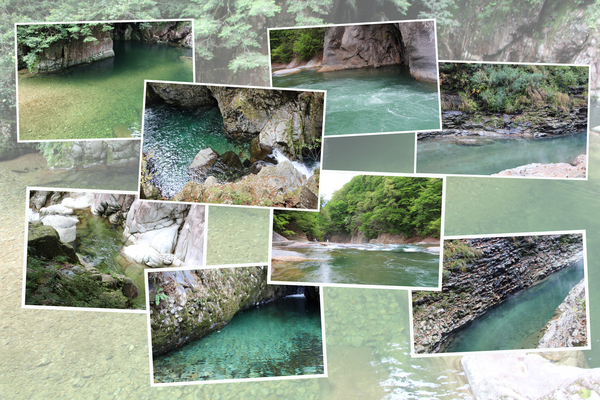 日本各地の青緑色の渓流