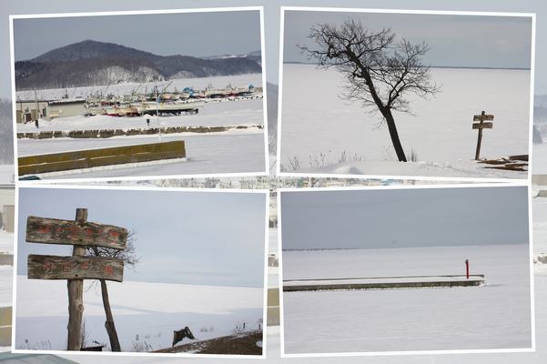 結氷のサロマ港と湖畔/癒し憩い画像データベース