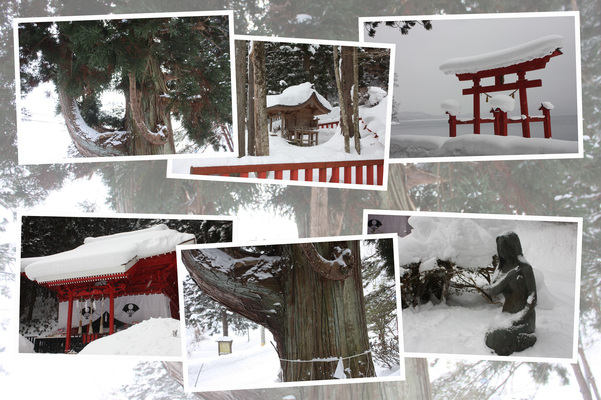 冬の田沢湖々畔「御座石神社」