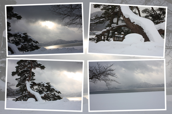 氷雪期の田沢湖「白浜と蓬莱の松」